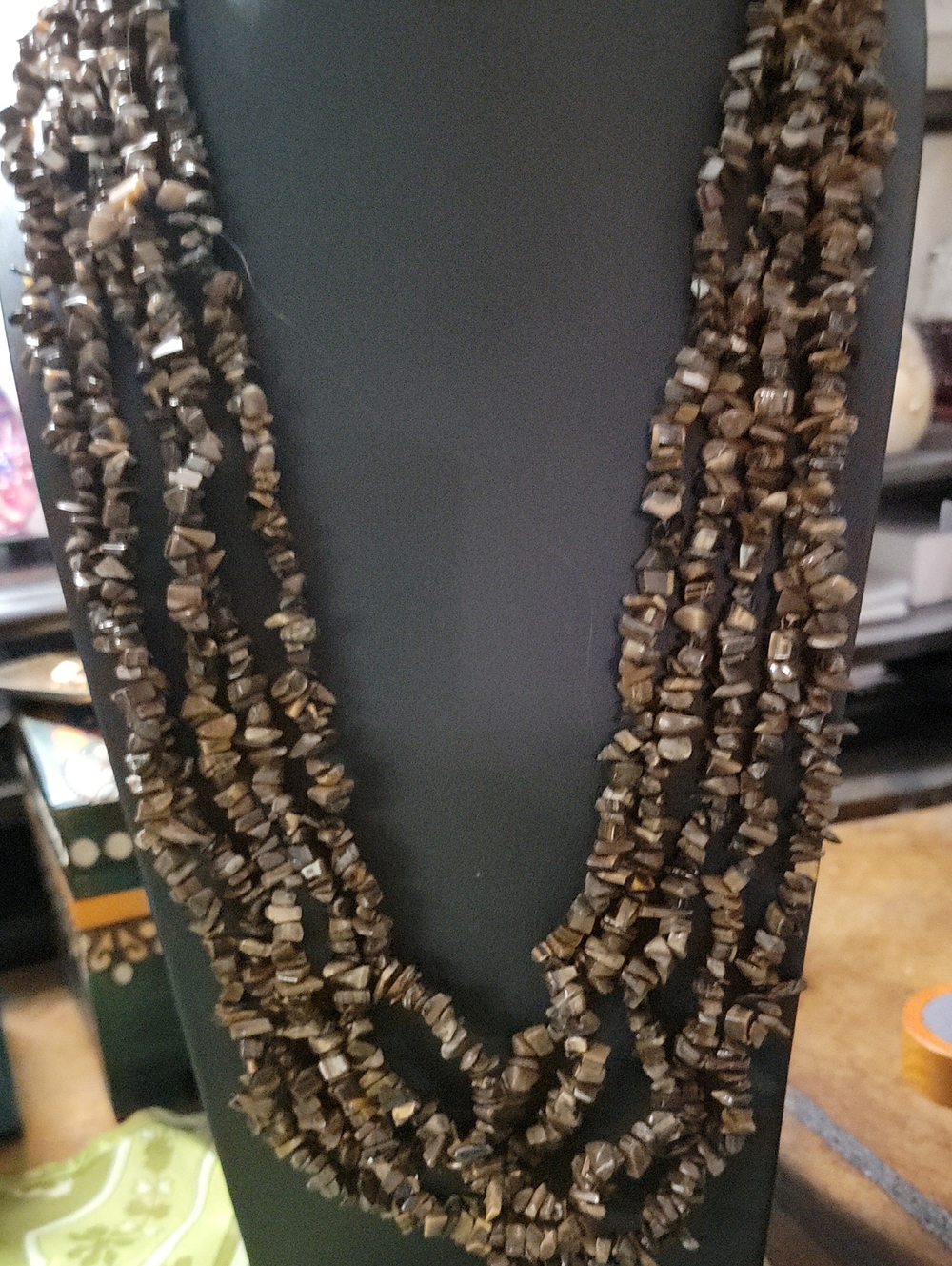 Multi-Strand Tiger Eye Chip Necklace - Natural Gemstone Jewelry Five Strands